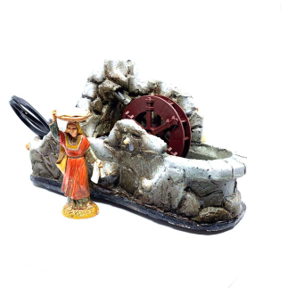 Small stone-effect water mill for nativity scenes with water pump