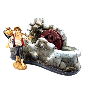 Small stone-effect water mill for nativity scenes with water pump