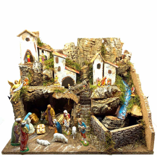 Nativity scene with waterfall, including pump and lights, 45 x 30 x 37 cm