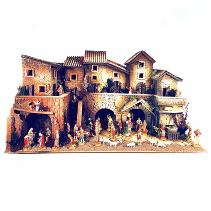 Complete nativity scene for 6 cm figurines, with lighting and fountain