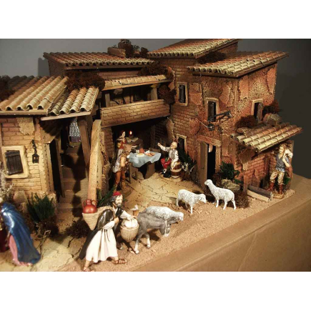 Presepe popolare con luci e fontana per statuine cm 10 e 12