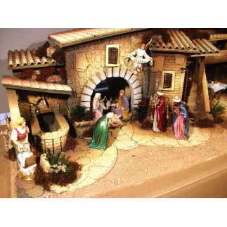 Presepe popolare con luci e fontana per statuine cm 10 e 12