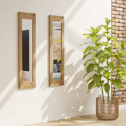 Coppia Specchi Rettangolari 30x120 cm Stile Minimal Lamellare Abete Neutro