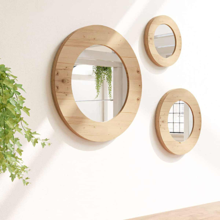 Tre Specchi Tondi Stile Minimal Lamellare Abete Neutro Anticato
