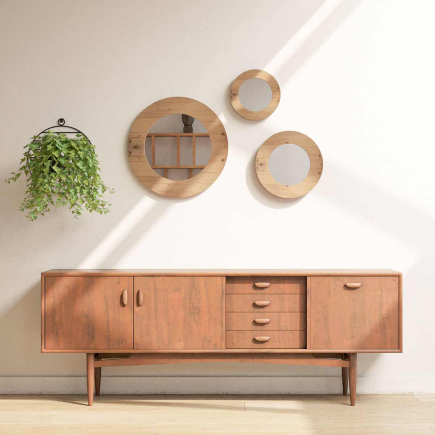 Tre Specchi Tondi Stile Minimal Lamellare Abete Neutro Anticato