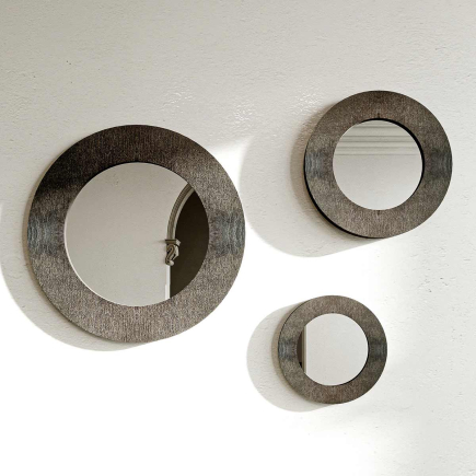 Tre Specchi Tondi Stile Minimal Lamellare Abete Nero Anticato