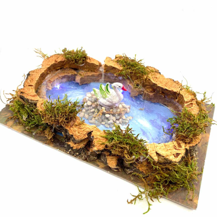 Lake with swan and battery-powered LED lights, 20 x 12 x 4 cm