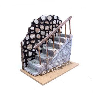 Plaster nativity scene staircase with wall and handrail
