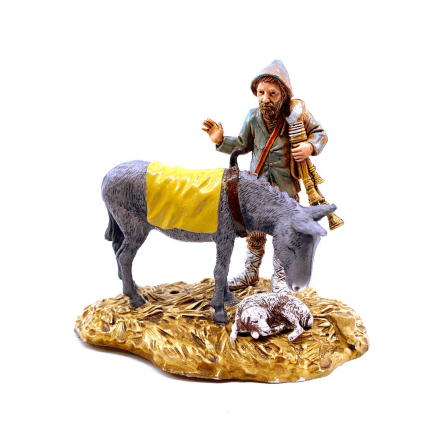 Bagpiper with donkey, 10 cm - Landi Moranduzzo figurines