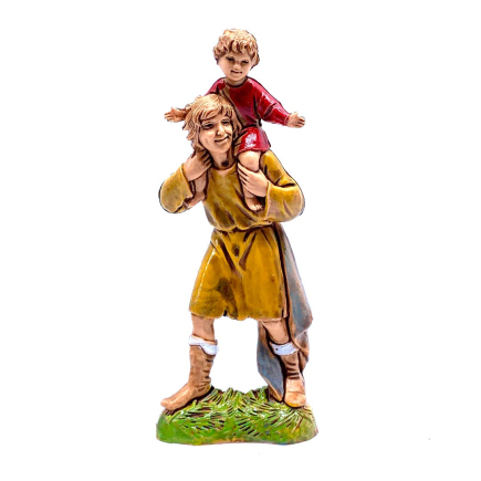 Man with child on his shoulders, 10 cm - Landi Moranduzzo figurines