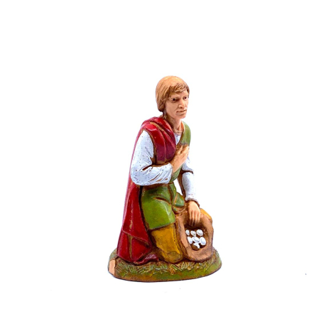 Kneeling man with basket of eggs, 10 cm - Landi Moranduzzo figurines