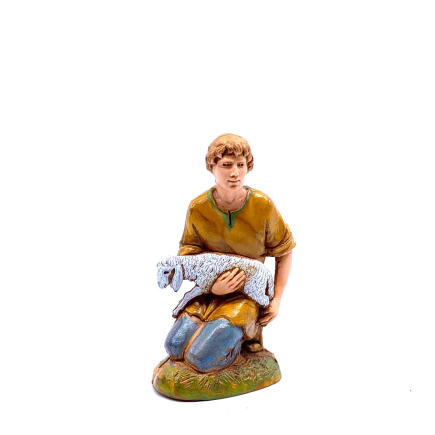 Kneeling man with lamb, 10 cm - Landi Moranduzzo figurines