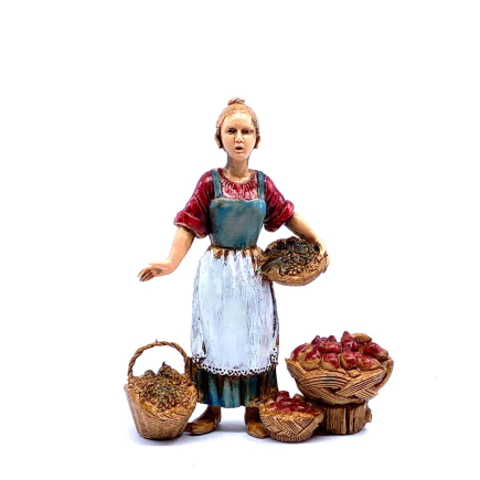 Trades, 3 figures - Female vendor with baskets, 10 cm - Landi Moranduzzo figurines