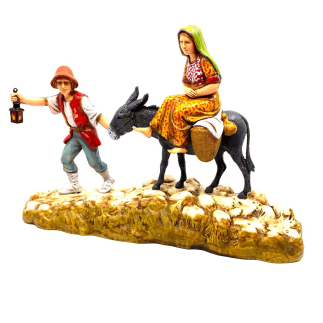 Man and woman with donkey, 10 cm - Landi Moranduzzo figurines