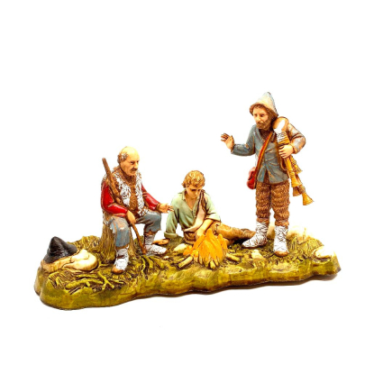 Shepherds around the fire, 10 cm - Landi Moranduzzo figurines