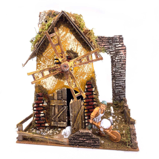 Mulino a vento funzionante per statuine presepe 8-10 cm - 24 x 21 x 26 cm