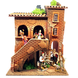 Village House with stairs and light, for 10 and 12/13 cm figurines