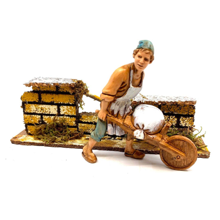 Brick nativity scene wall with fence 15 x 5 x 3 cm