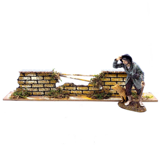 Brick nativity scene wall with fence, 35 x 7 x 4 cm