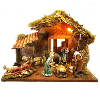 Nativity stable with light for 15 cm figurines - 50 x 26 x 36 cm