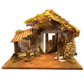 Nativity stable with light for 15 cm figurines - 50 x 26 x 36 cm