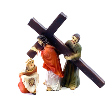 Ascent to Mount Calvary. Jesus with the cross, Veronica, and the Samaritan - 5 cm