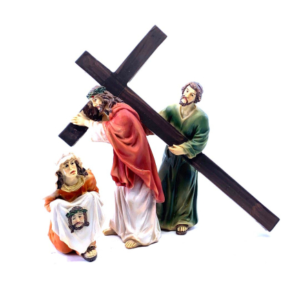 Ascent to Mount Calvary. Jesus with the cross, Veronica, and the Samaritan - 9 cm