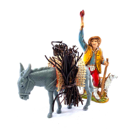Donkey with bundles of firewood for 8/10 cm figurines