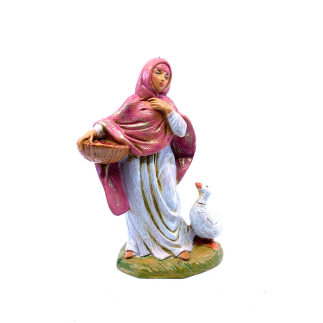 Shepherdess with goose and basket - 110 - Fontanini statues 12 cm
