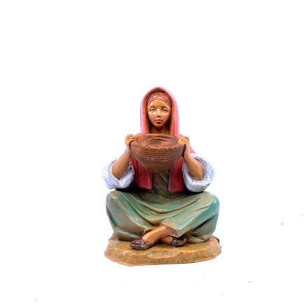 Seated Shepherdess with Basket - Fontanini Statue 12 cm