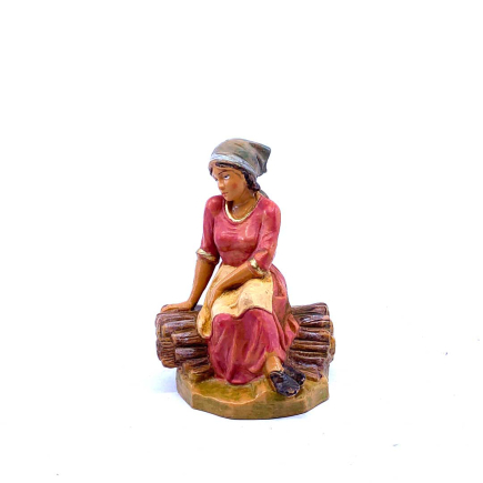 Shepherdess seated on a stack of wood - Fontanini Statue 12 cm