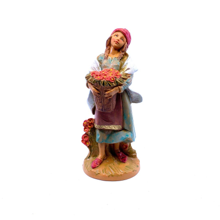 Shepherdess with flowers - Fontanini Statue 12 cm