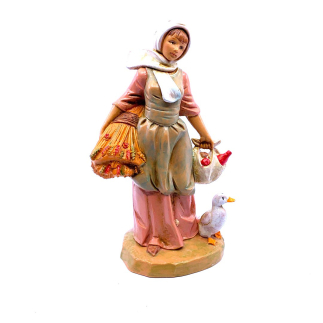Shepherdess with a bundle of grass and goose - Fontanini Statue 12 cm
