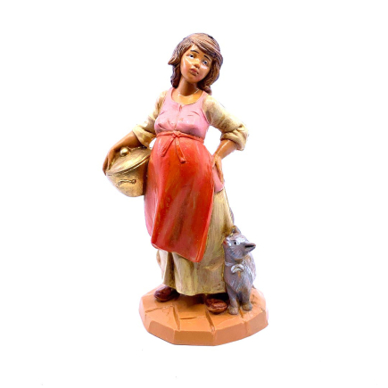 Pregnant shepherdess with cat - 160 - Fontanini Figurines 12 cm