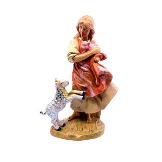 Shepherdess with little goat and piglet - 715 - Fontanini Statue 12 cm