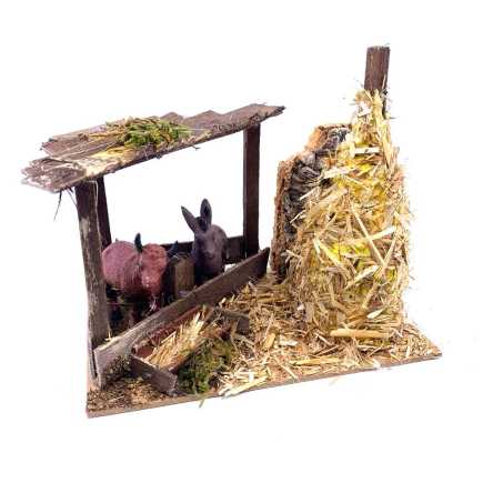 Enclosure - stable with ox and donkey 15x10x11 cm
