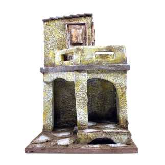 Bottega con casa presepi a due piani per statuine 10 cm