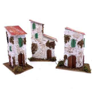 Three nativity scene houses, 13–15 cm
