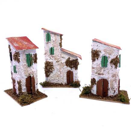 Three nativity scene houses, 13–15 cm