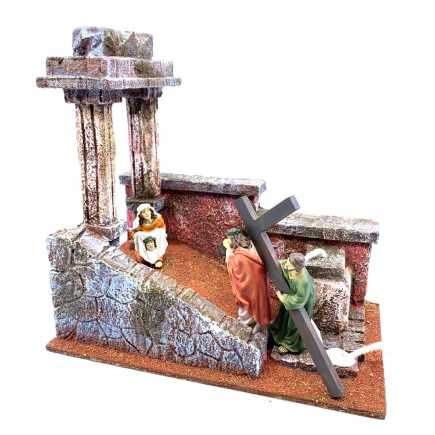Ascent to Mount Calvary. Jesus with the cross, Veronica, and the Samaritan - 9 cm