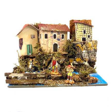 Paesaggio con fiume e staccionata 20 x 14 x h 14 cm