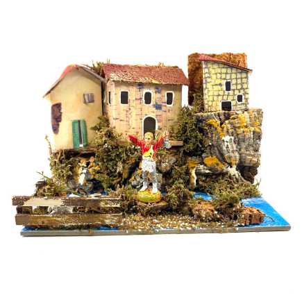 Paesaggio con fiume e staccionata 20 x 14 x h 14 cm