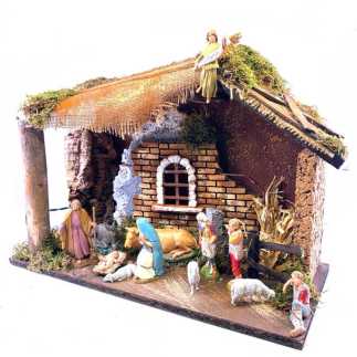 Hut with lights + Landi Nativity Scene 10 cm