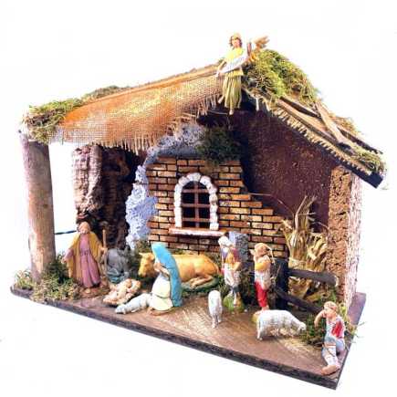 Hut with lights + Landi Nativity Scene 10 cm
