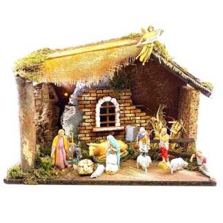 Hut with lights + Landi Nativity Scene 10 cm