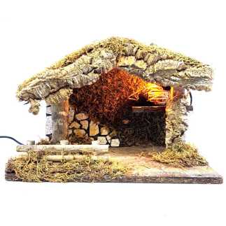 Capanna per presepe per statuine cm. 10 o 12. Con luce interna