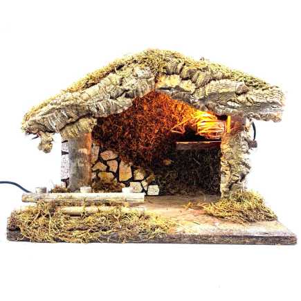 Capanna per presepe per statuine cm. 10 o 12. Con luce interna