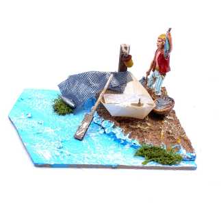 Boat on river 20 x 14 x H 8 cm