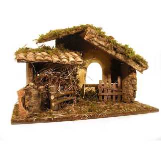 Capanna con luce e Natività Landi 10 cm - cm 42x18x27