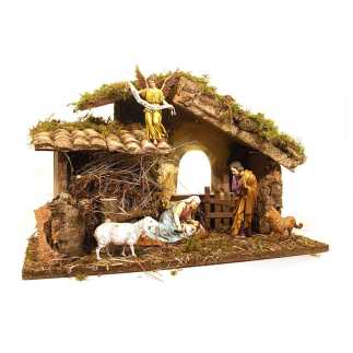 Capanna con luce e Natività 13 cm - cm 42x18x27